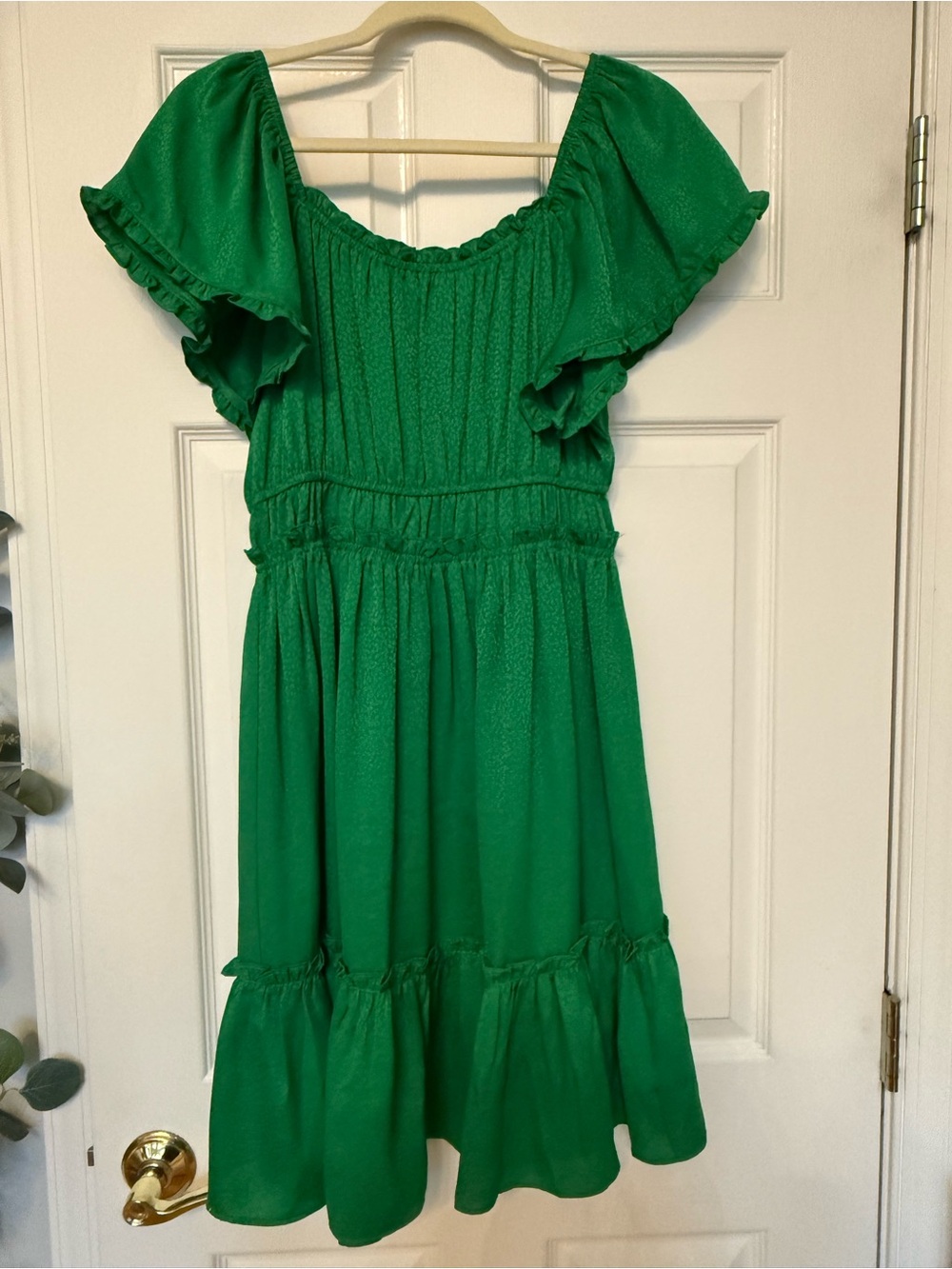 Current Air Emerald Green Midi Dress with Ruffle Sleeves